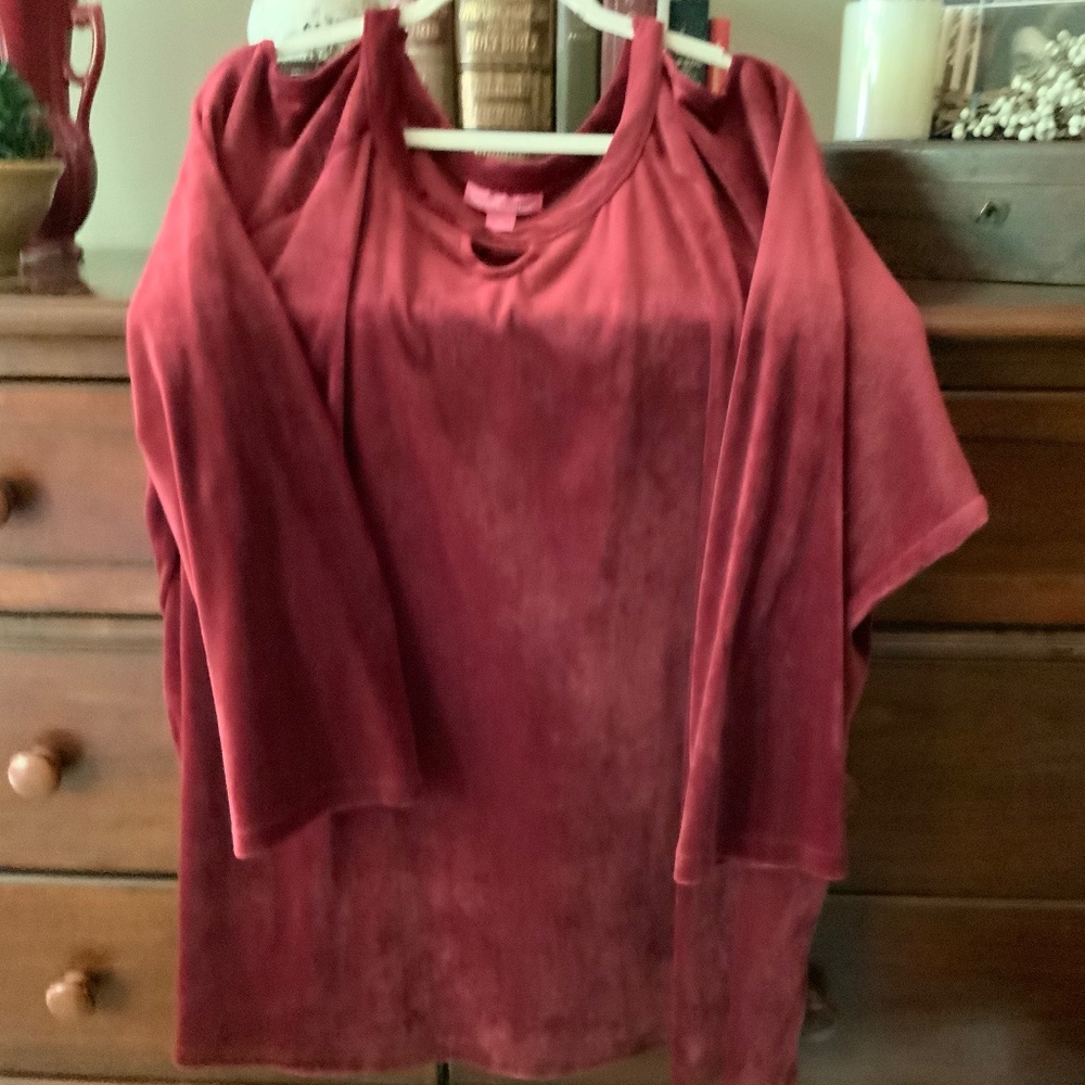 Beautiful Burgundy Velvet with peek-a-boo cutouts at the shoulders